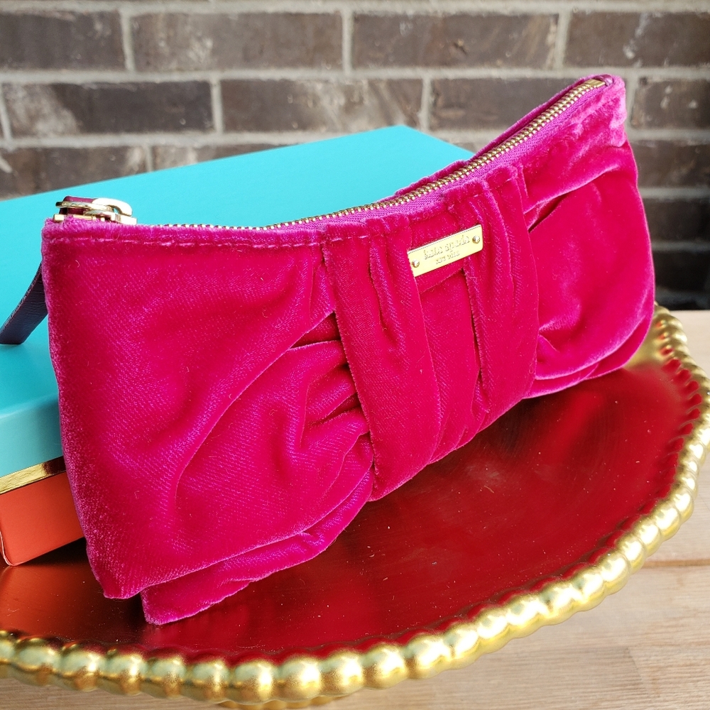 Kate Spade NY NWT NIB Fuschia Velvet Bow Clutch Sm Rosalie in Fuschia